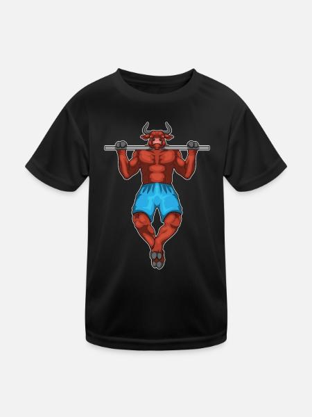 Taurus Bodybuilder Pull-Ups Bodybuilding - Kids Functional T-Shirt - black - Front