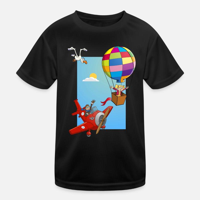 Mädchen in einem Heißluftballon und einem roten Flugzeug Kinder Funktions-T-Shirt