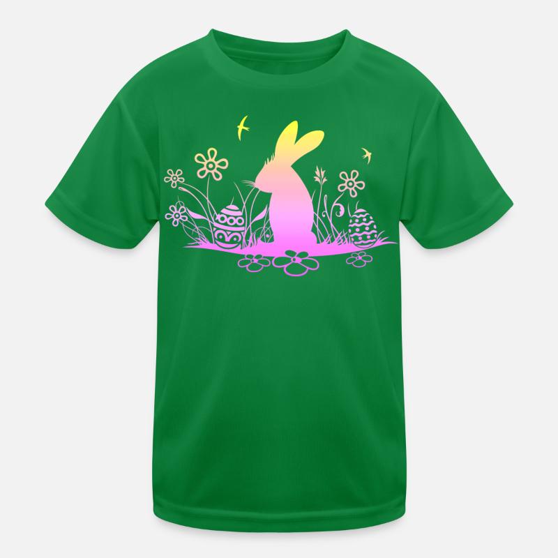 Easter bunny on meadow with swallows Kids Functional T-Shirt