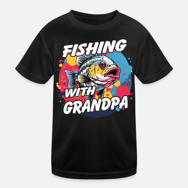 Angeln mit Opa mit buntem Fischdesign Kinder Funktions-T-Shirt