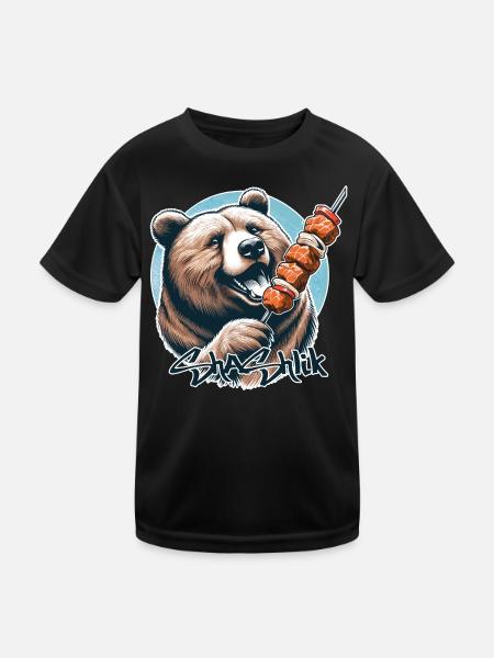 Shashlik Meat Skewer Bear Gift - Kids Functional T-Shirt - black - Front