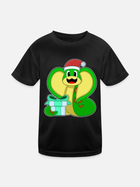 Schlange Weihnachten Paket - Kinder Funktions-T-Shirt - Schwarz - Vorne