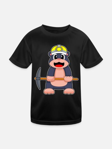 Maulwurf Bergarbeiter Spitzhacke Bergbau - Kinder Funktions-T-Shirt - Schwarz - Vorne