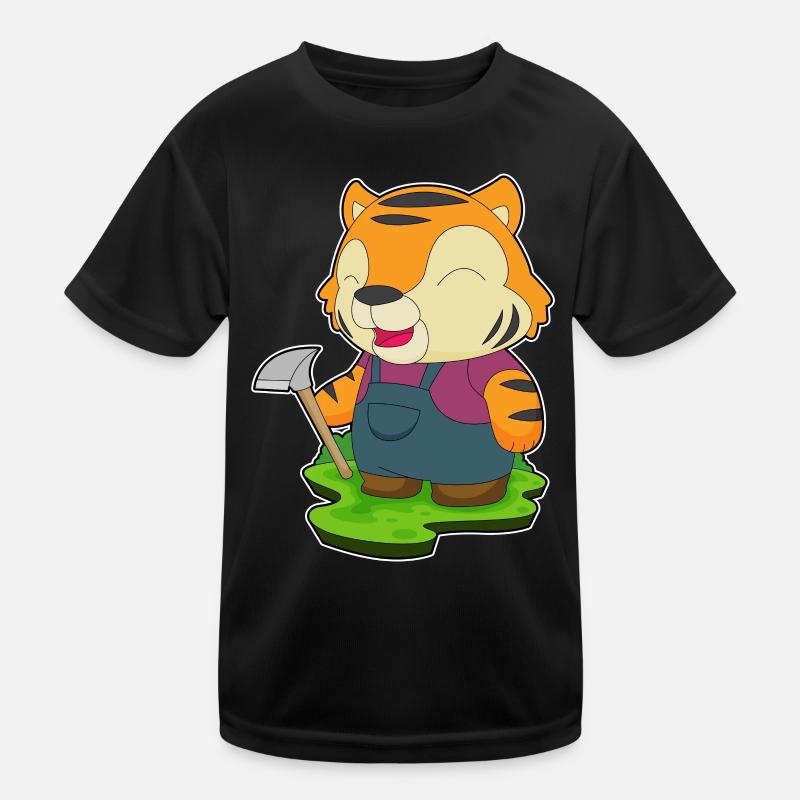 Tiger Bergarbeiter Spitzhacke Bergbau Kinder Funktions-T-Shirt