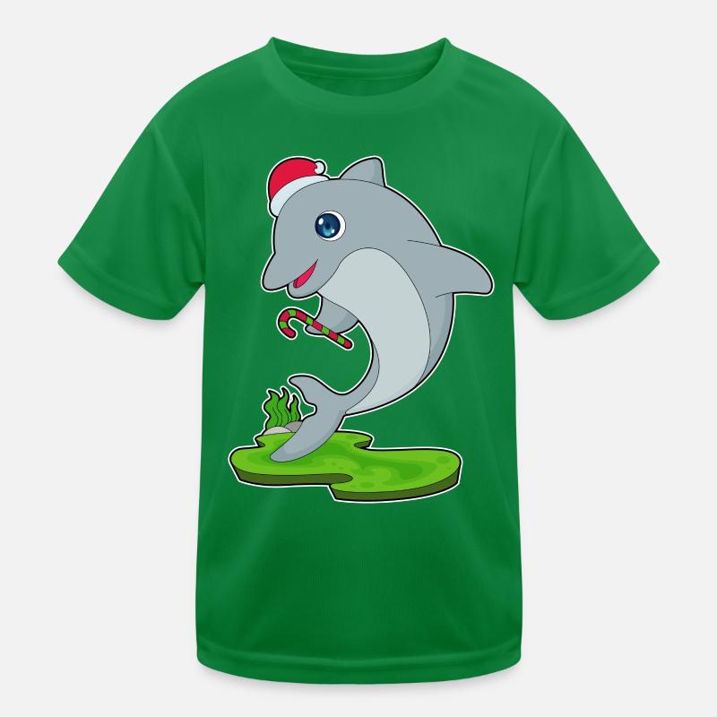 Dolphin Christmas Candy Cane Kids Functional T-Shirt