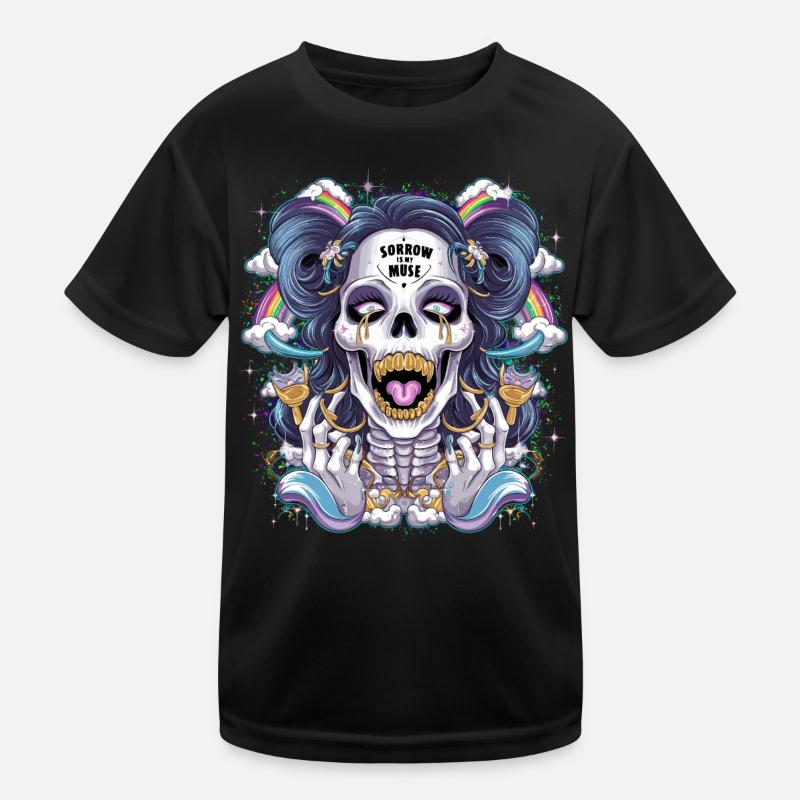 Glitzernder Skelettschädel mit Regenbogen Kinder Funktions-T-Shirt
