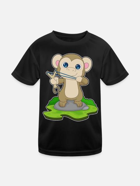 Monkey Slingshot - Kids Functional T-Shirt - black - Front