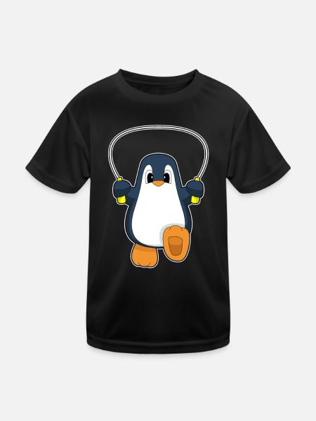 Pinguin Seilspringen Springseil Fitness - Kinder Funktions-T-Shirt - Schwarz - Vorne