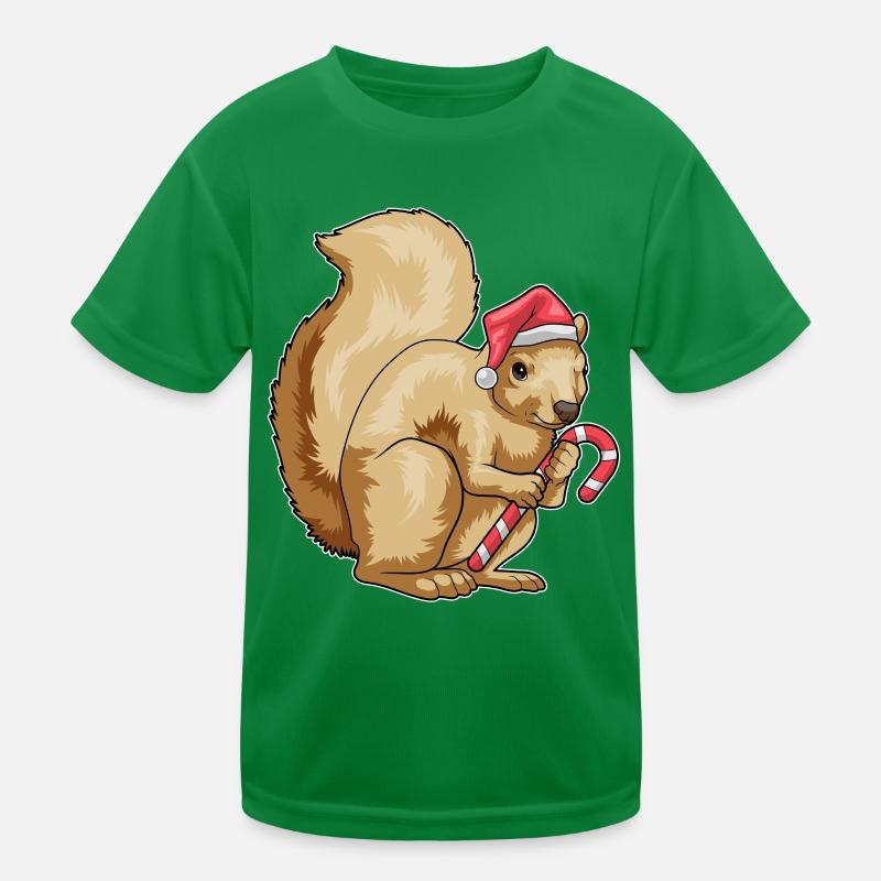 Squirrel Christmas candy cane Kids Functional T-Shirt