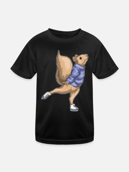 Eichhörnchen Eislaufen Schlittschuhe - Kinder Funktions-T-Shirt - Schwarz