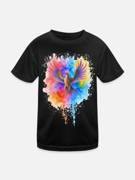 Rushing Watercolor Phoenix - Kids Functional T-Shirt - black - Front