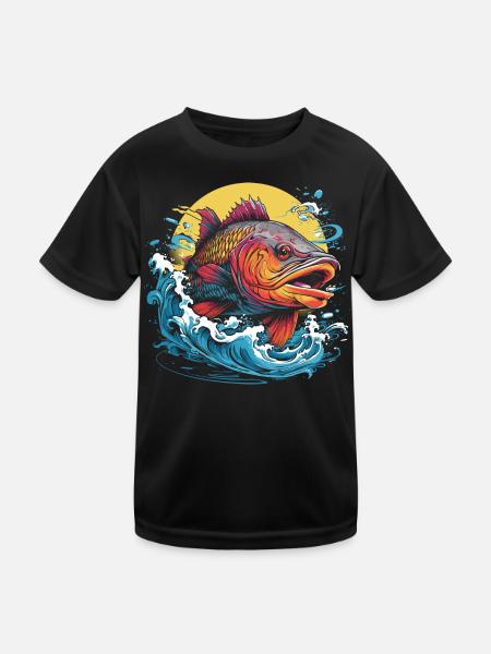 Fischerei Illustration - Kinder Funktions-T-Shirt - Schwarz - Vorne