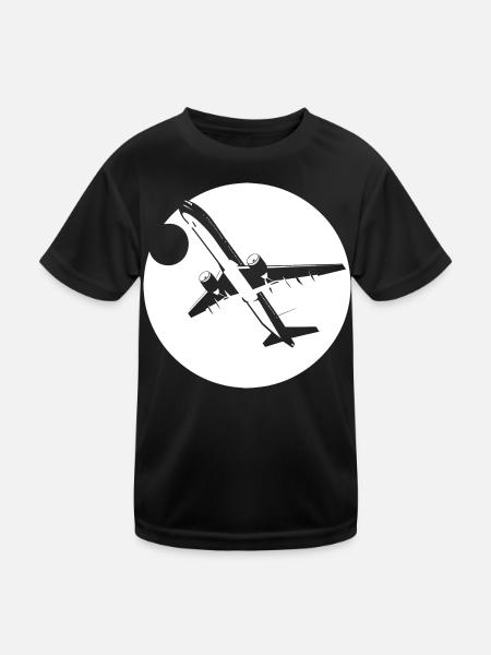 Flieger Zeichnung - Kinder Funktions-T-Shirt - Schwarz - Vorne