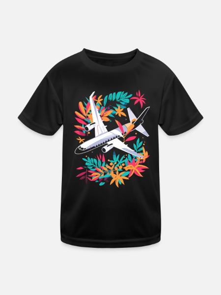 Flugzeug Cartoon - Kinder Funktions-T-Shirt - Schwarz
