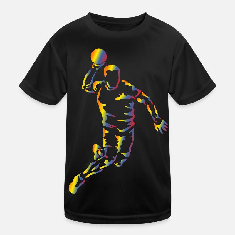 Lebendige Handballsilhouette im Regenbogen Kinder Funktions-T-Shirt