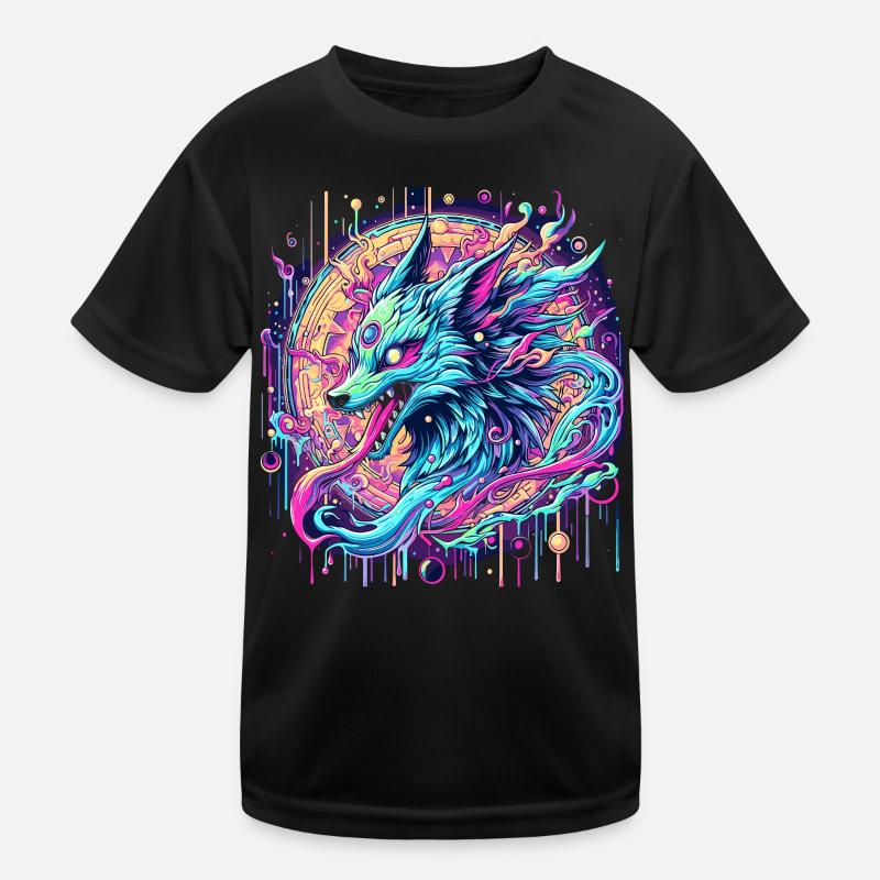 Psychedelic Fox Head Goa Art Kids Functional T-Shirt