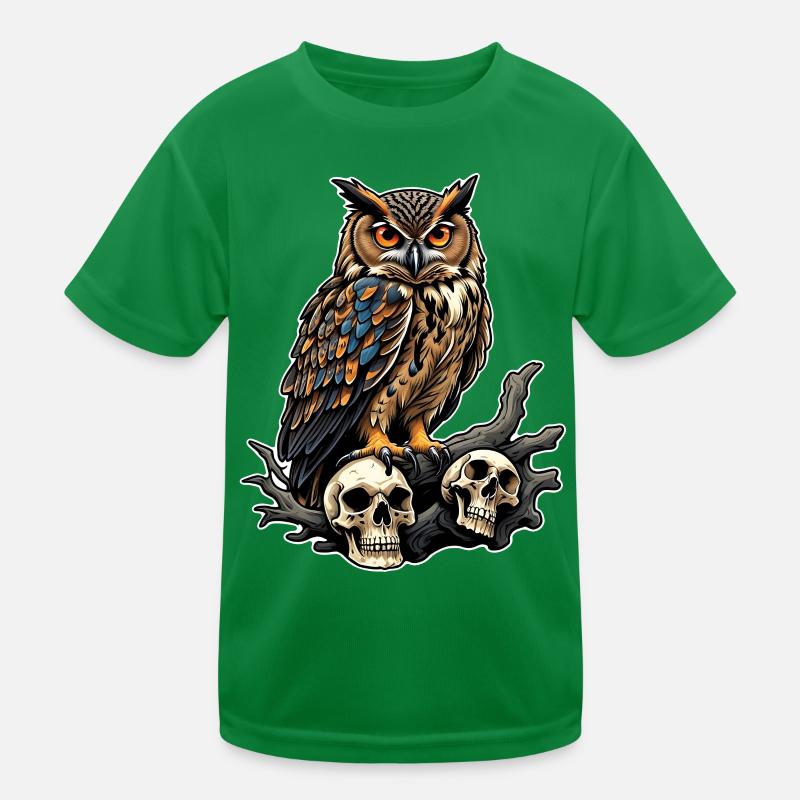 Owl sitting on sculls Kids Functional T-Shirt