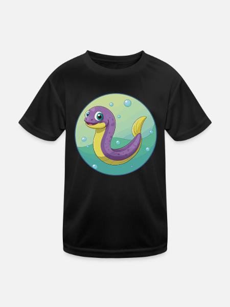 Eel Cute Kawaii Cartoon Clipart Animal Pet - Kids Functional T-Shirt - black - Front