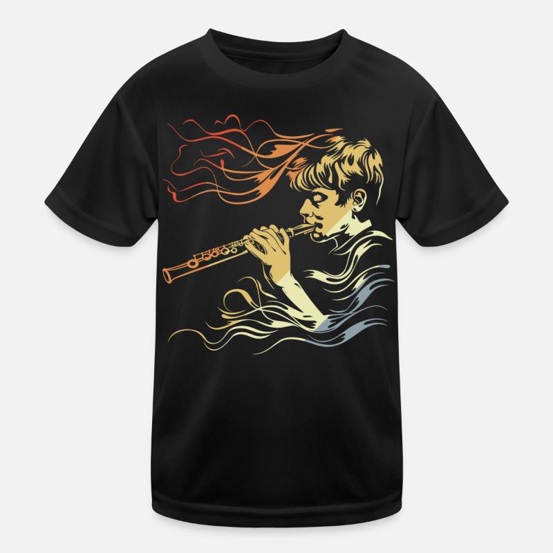 Flute Boy Drawing Vintage Kids Functional T-Shirt