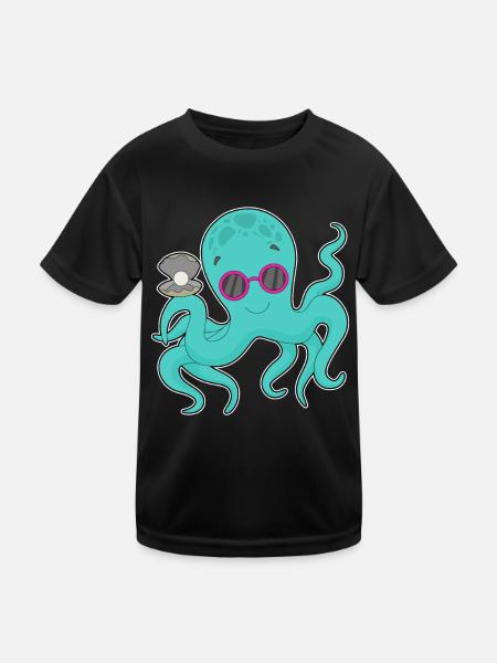 Krake Perle - Kinder Funktions-T-Shirt - Schwarz - Vorne