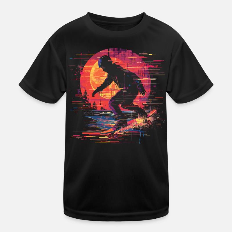 Skateboarder Pixel Art Kids Functional T-Shirt
