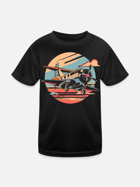 Propeller Plane Portrait - Kids Functional T-Shirt - black - Front