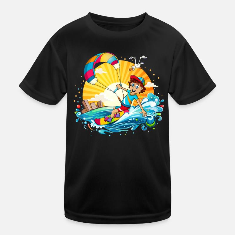Bunte Illustration eines Kitesurfers Kinder Funktions-T-Shirt