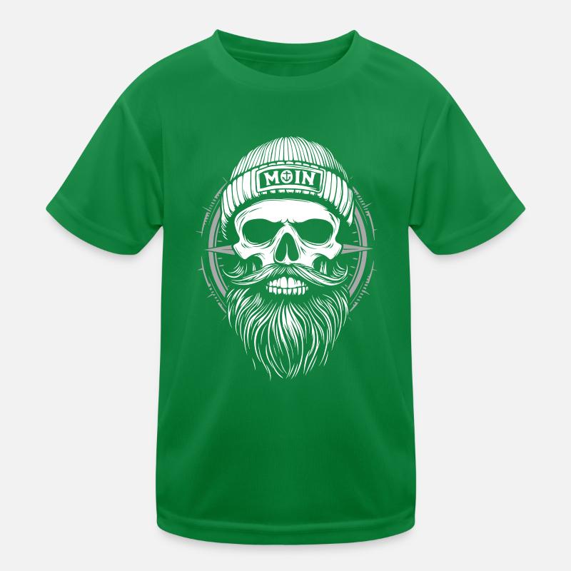 Moin - Totenkopf mit Bart - Seemann Geschenk Kinder Funktions-T-Shirt