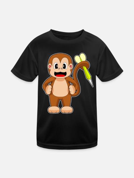 Affe Dart Dartpfeil - Kinder Funktions-T-Shirt - Schwarz - Vorne