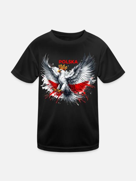 Polen Polska polnisch rot weiß Adler Krone Geschen - Kinder Funktions-T-Shirt - Schwarz