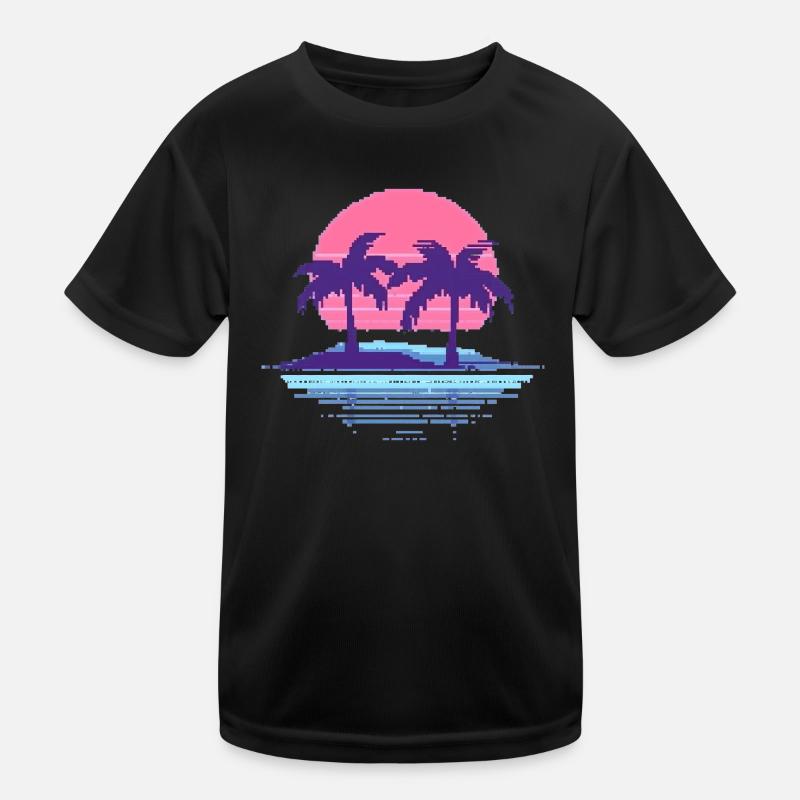 Vaporwave Synthwave Pixelart Palm Trees Retro 90s Kids Functional T-Shirt