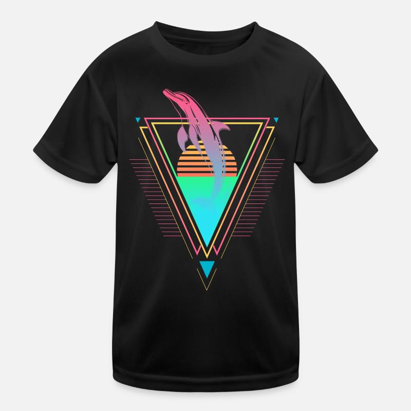 Delfin Vaporwave Synthwave années 90 années 80 coucher de soleil T-shirt sport Enfant
