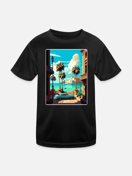 Havanna Karibik Reise Poster Souvenir Farbe WPA - Kinder Funktions-T-Shirt - Schwarz - Vorne
