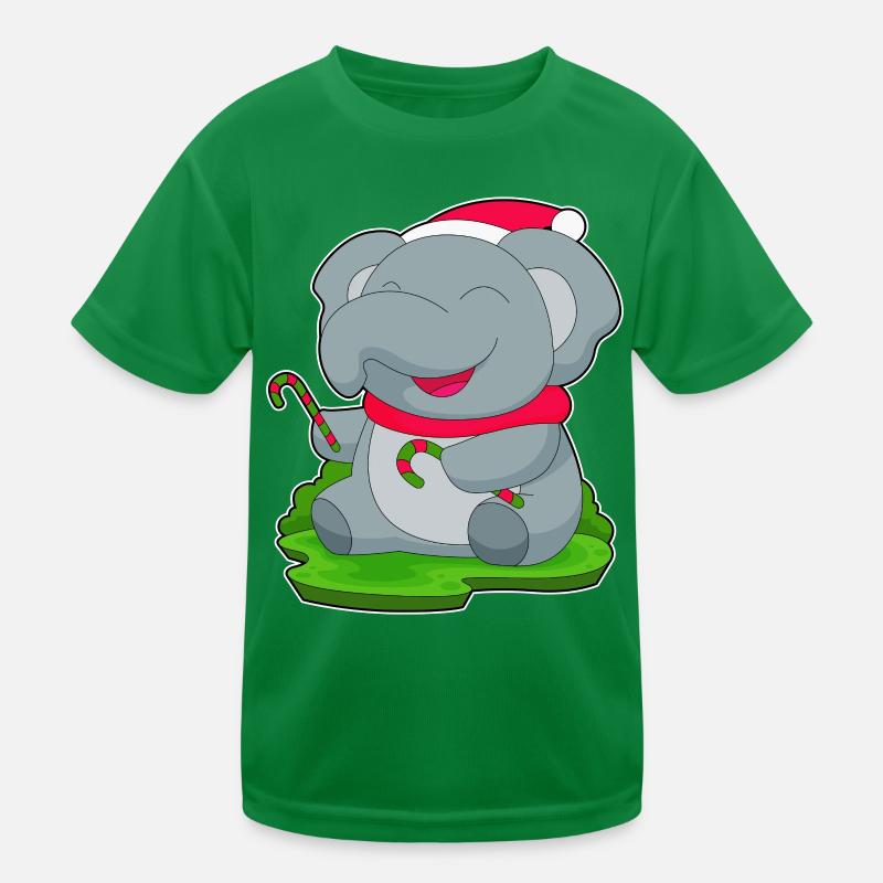 Elephant Christmas Candy Cane Kids Functional T-Shirt