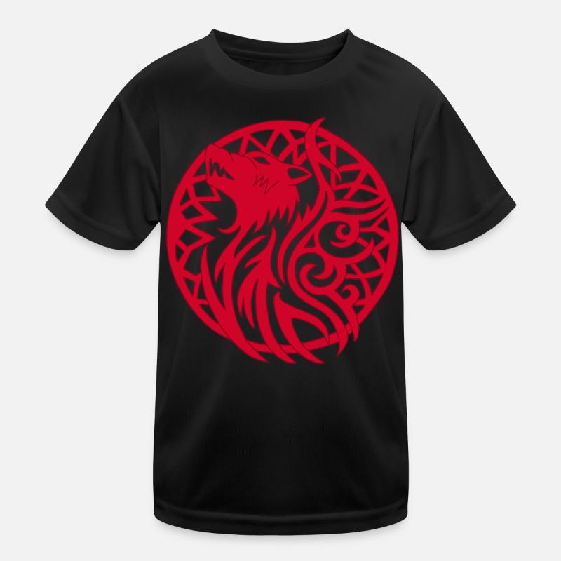 Roter Wolf und Glücksbringer Kinder Funktions-T-Shirt