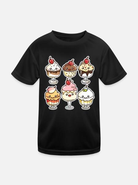 Eiscreme Karikatur - Kinder Funktions-T-Shirt - Schwarz - Vorne