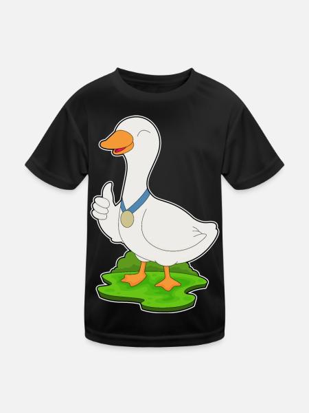 Ente Medaille - Kinder Funktions-T-Shirt - Schwarz - Vorne