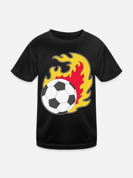 Feuerball Fußball - Kinder Funktions-T-Shirt - Schwarz - Vorne