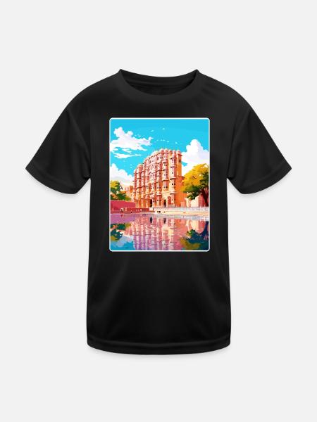 Hawa Mahal Indien Reise Poster Souvenir Farbe WPA - Kinder Funktions-T-Shirt - Schwarz