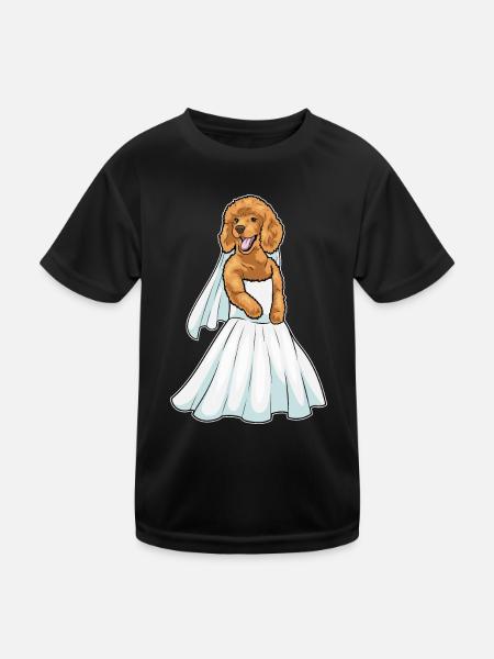 Poodle Bridal Wedding Dress Wedding - Kids Functional T-Shirt - black - Front