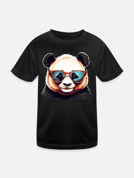 Casual panda head with sunglasses - Kids Functional T-Shirt - black - Front
