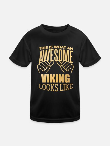 Wikinger, Wikinger, Wikinger, Wikinger - Kinder Funktions-T-Shirt - Schwarz - Vorne