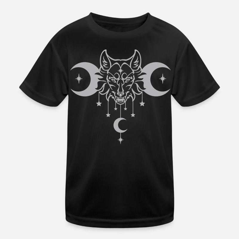 Wicca Moon Wolf - Anpassbare Farbe Kinder Funktions-T-Shirt