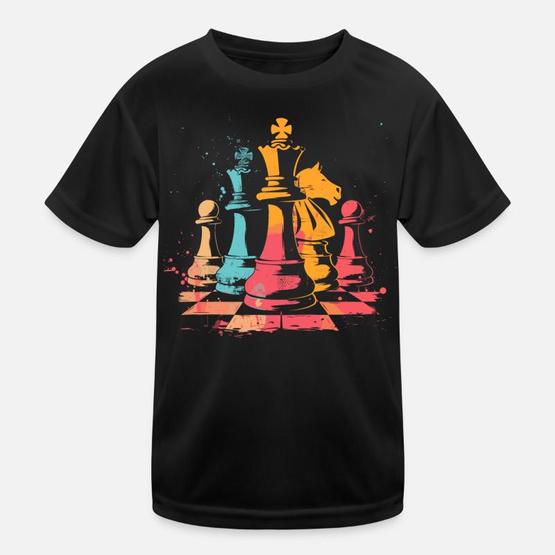 Schachfiguren Retrowave Kinder Funktions-T-Shirt