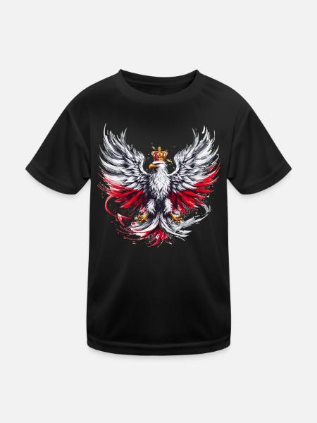 Poland Polska Polish Red White Eagle Golden Crown - Kids Functional T-Shirt - black