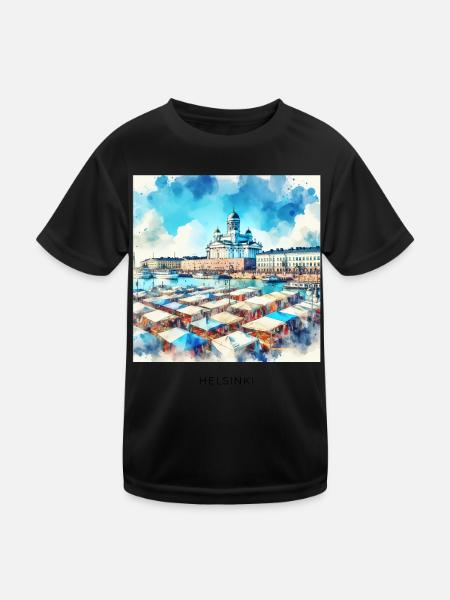 Kauppatori Markt Helsinki Skandinavien Finnland So - Kinder Funktions-T-Shirt - Schwarz - Vorne