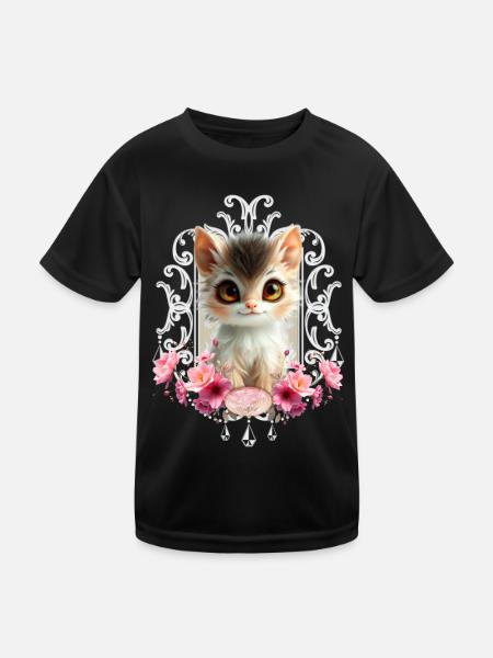 Schönes und flauschiges Kätzchen - Kinder Funktions-T-Shirt - Schwarz - Vorne
