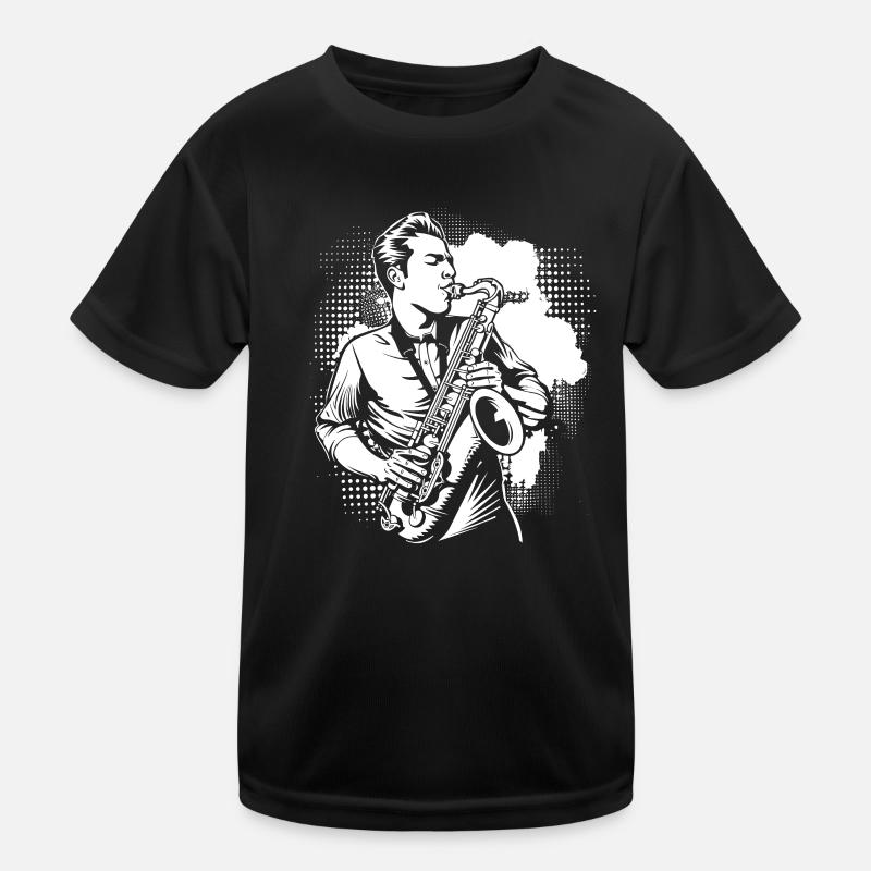 Saxophon Junge - Kinder Funktions-T-Shirt - Schwarz