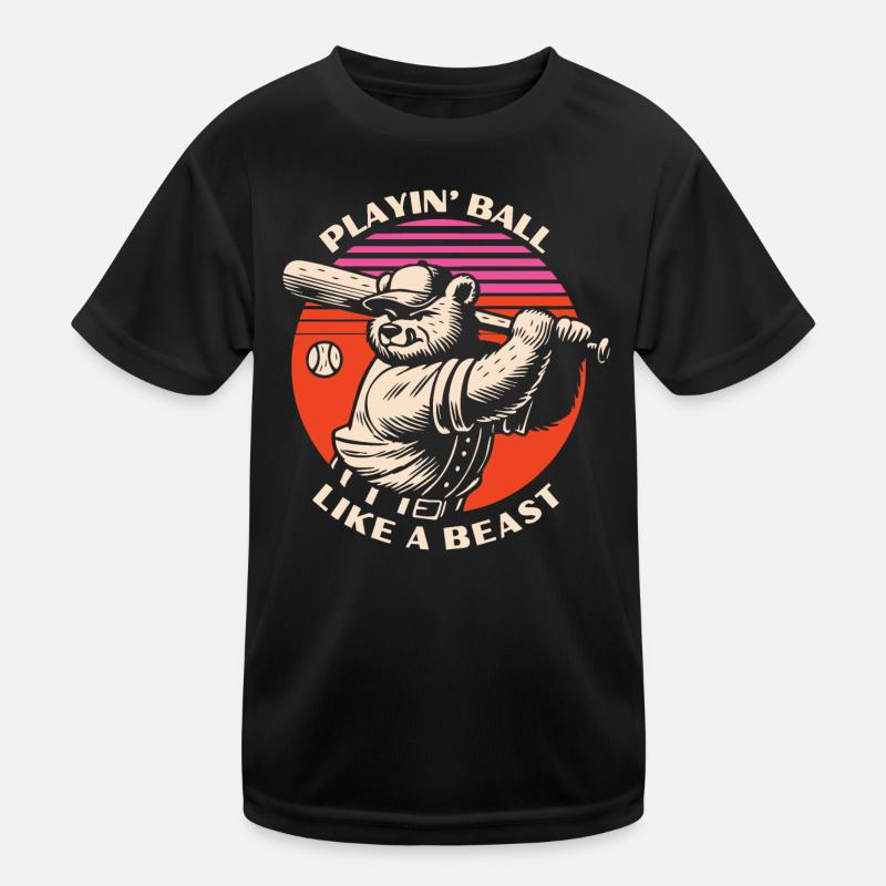 Baseball Beast Bear - Kids Functional T-Shirt - black
