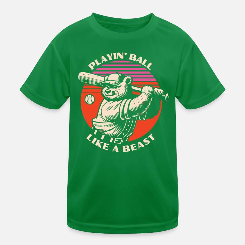 Baseball Beast Bear Kids Functional T-Shirt